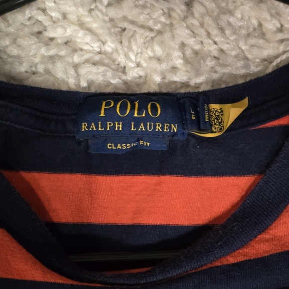 Polo Ralph Lauren Red and Navy Striped T-Shirt- Large - Picture 3 of 3